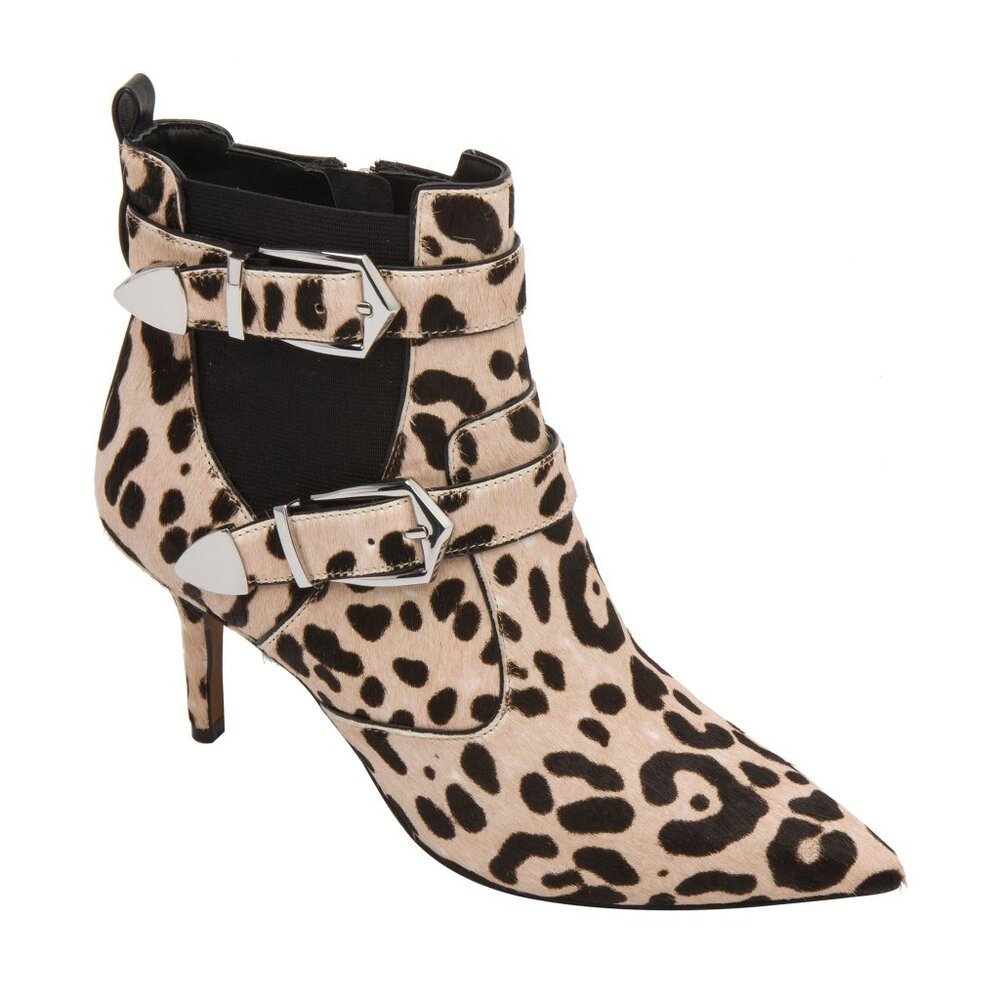 Linea Paolo Nikita II Genuine Calf Hair Leopard Buckled Ankle Bootie Women 11M
